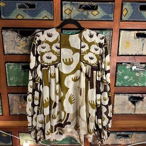 Anthropologie Olive and Brown Floral Blouse